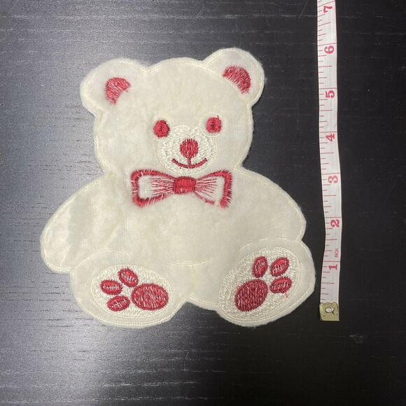 Lot of 4 Large White Red Fuzzy Teddy Bear Plush Sew On Appliques Patches 6” - Picture 5 of 6